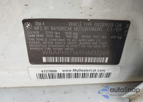 2009 BMW 328I from USA, damaged, VIN WBAPH57569NM32269